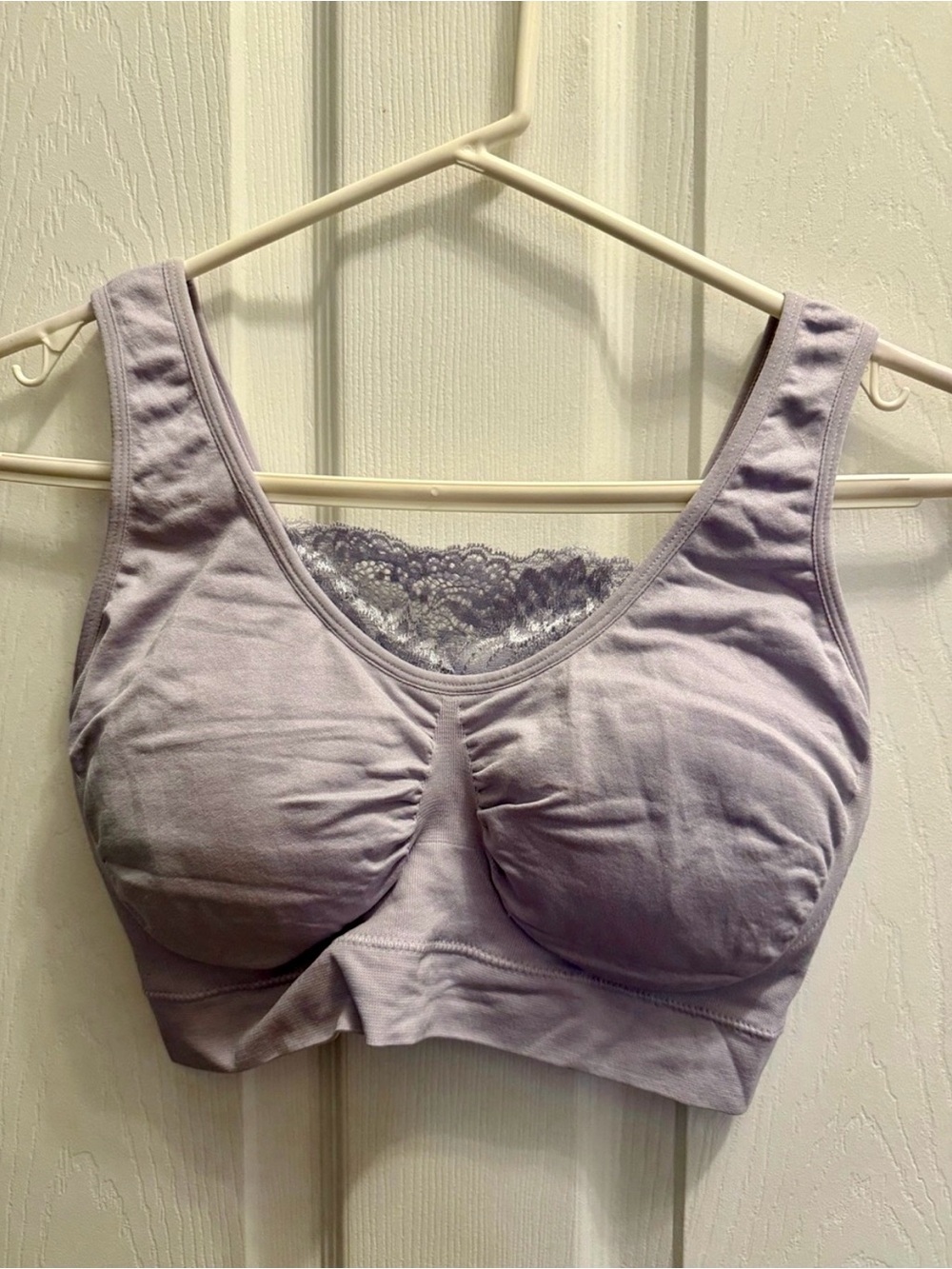 Rhonda Shear Set of 2 Wireless Lace Bralette Bra, Pullover, Gray and Lavender XL